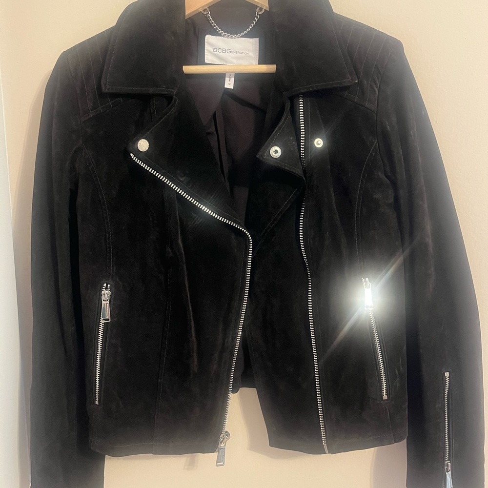 BCBGeneration Brown/Suede Leather Jacket with Silver Zippers